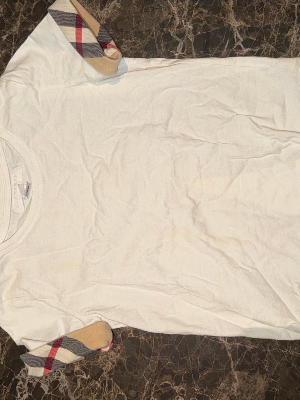 Burberry White Short-Sleeve Tee with Signature Check Sleeve Detail